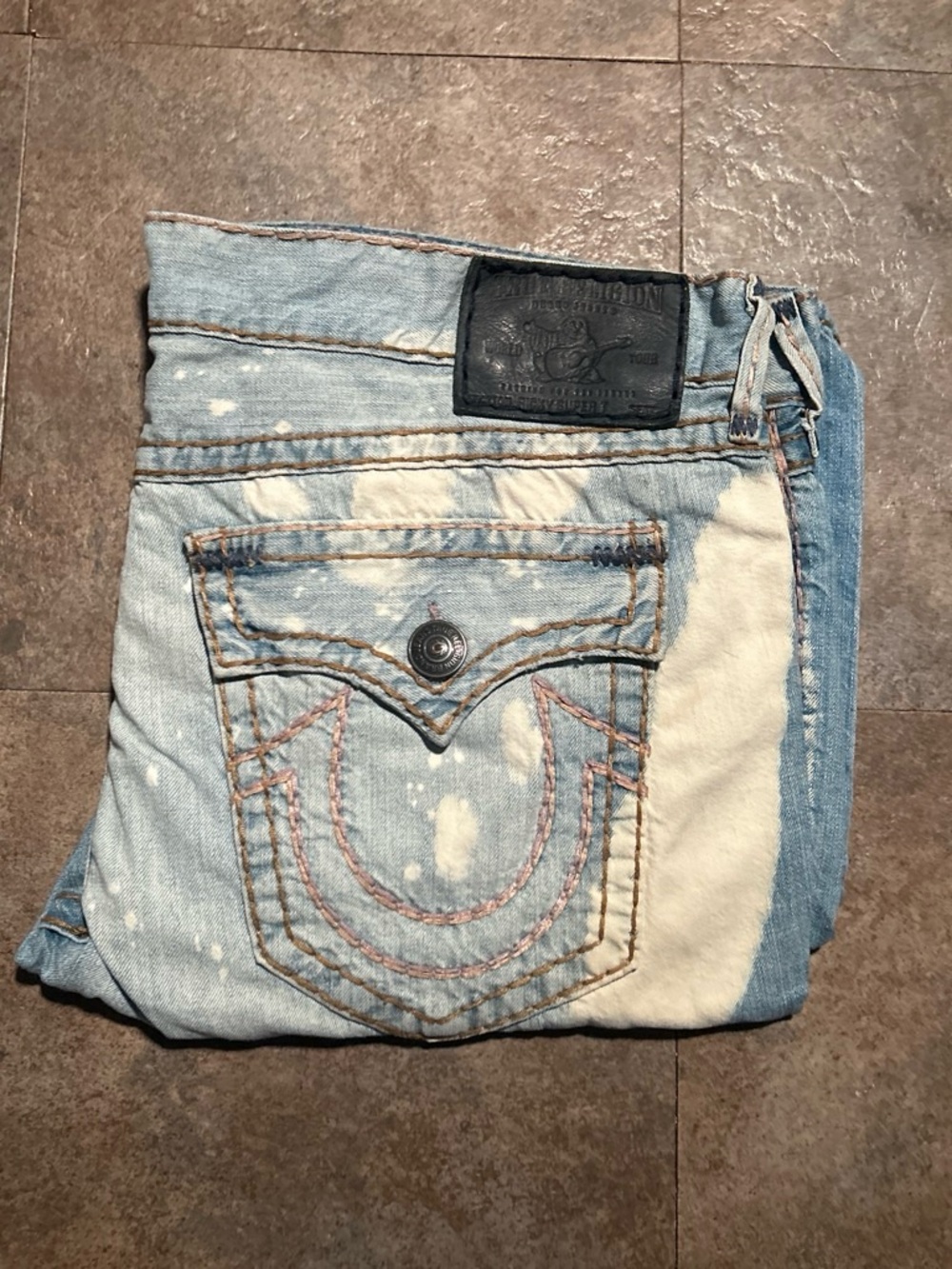 True Religion Light Blue Straight Men’s Jeans with Bleached Detail
